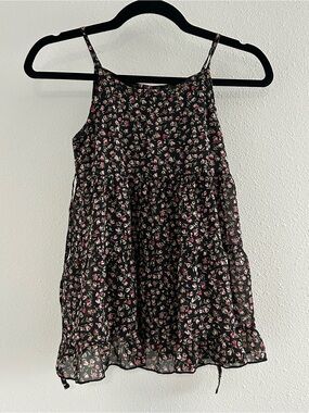 Beautees Black Floral Casual Spaghetti-Strap Dress with Pink Flowers
